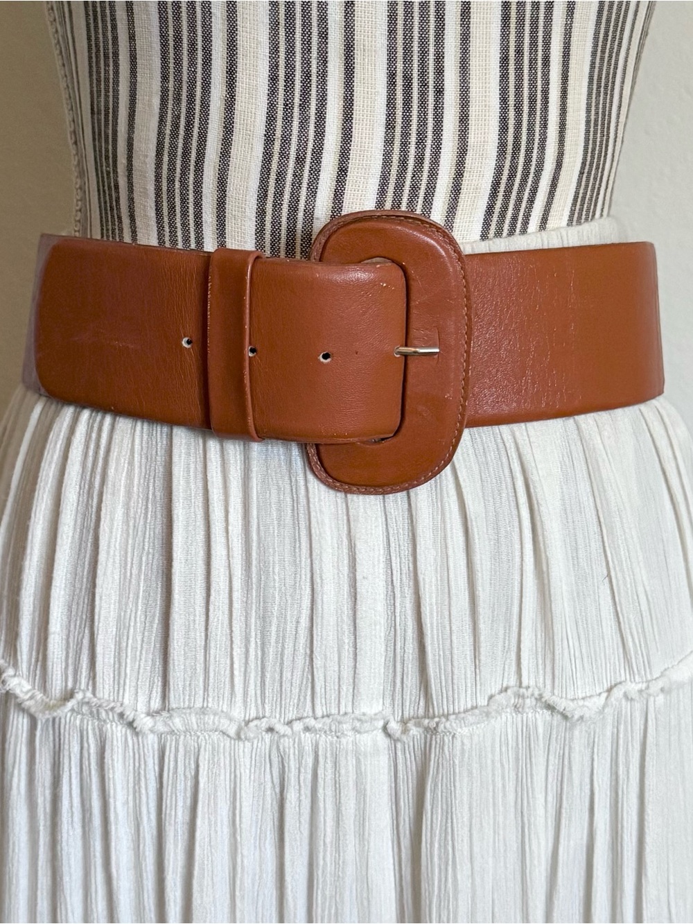Vintage 80s Carlo Vittorio Italian Leather Wide Cognac Belt